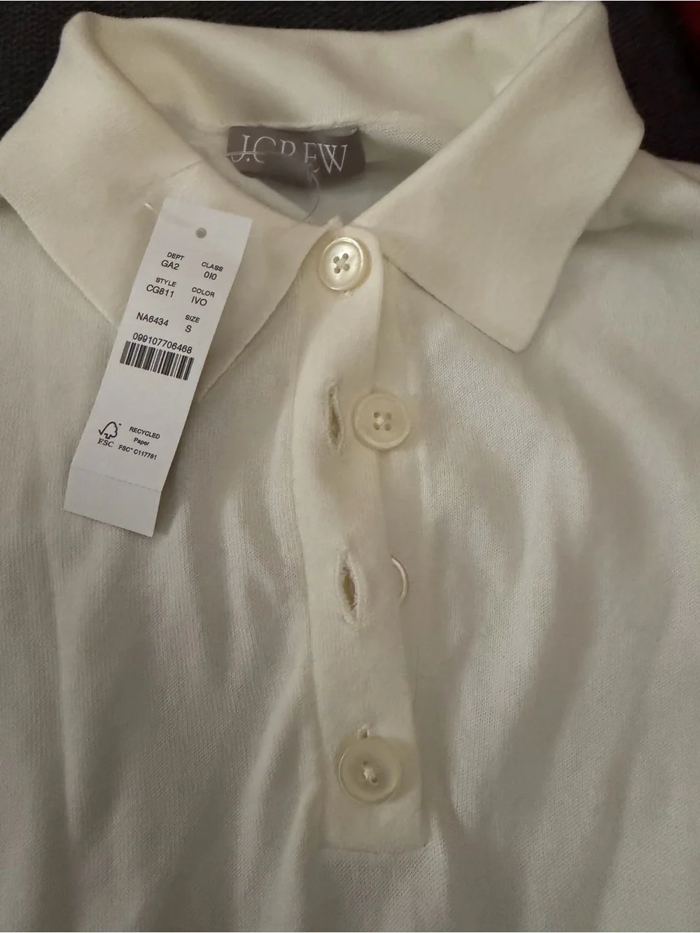 J Crew New Casual Short-Sleeve Polo Top in Pale Ivory